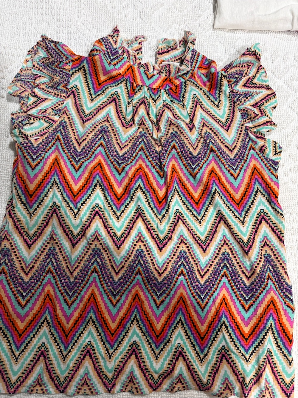 THML Multicolor Chevron Ruffle Sleeve Blouse - Coral, Turquoise, Purple